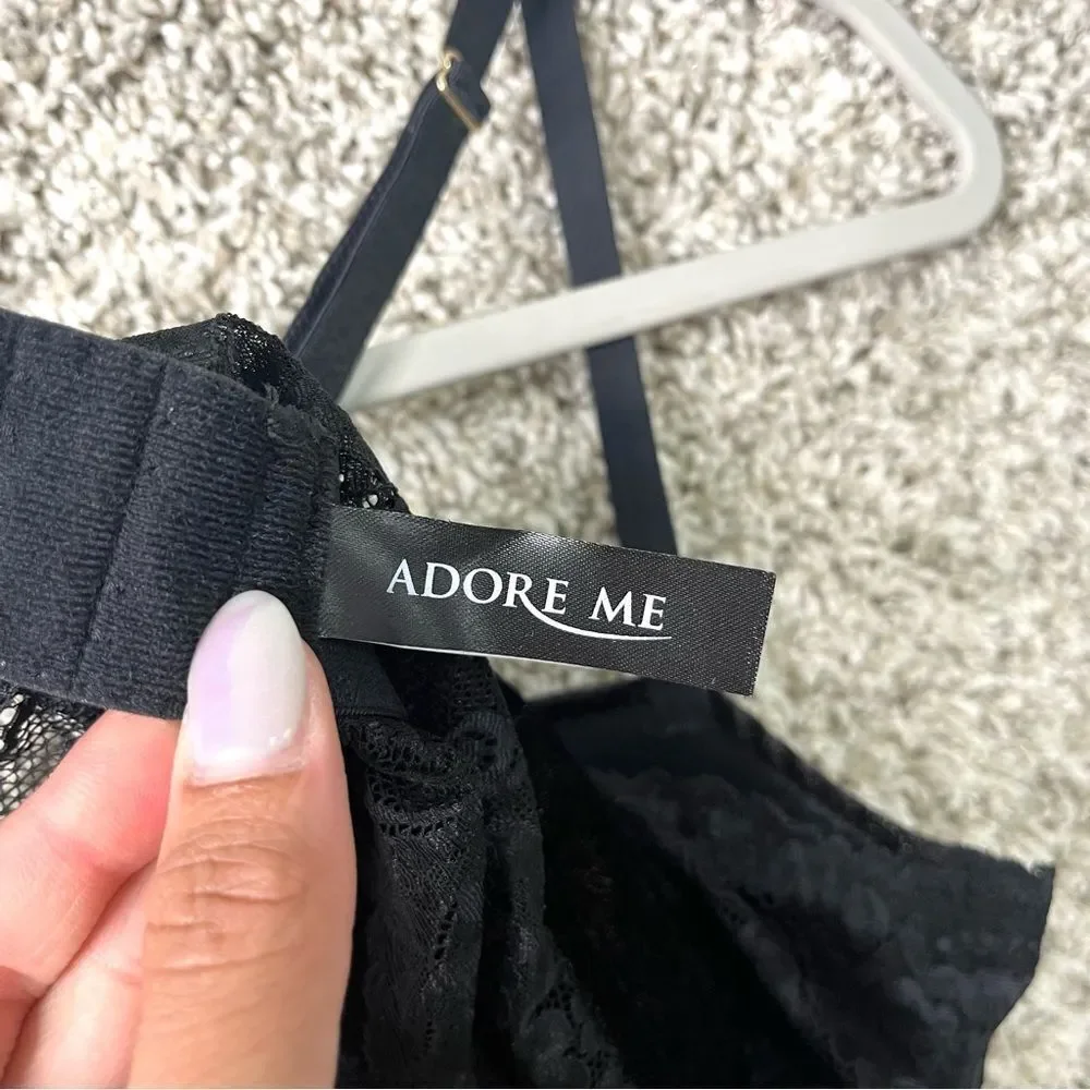 Adore Me‎ Bra Women’s 38B Black Velvet Velour and Lace Longline NWT